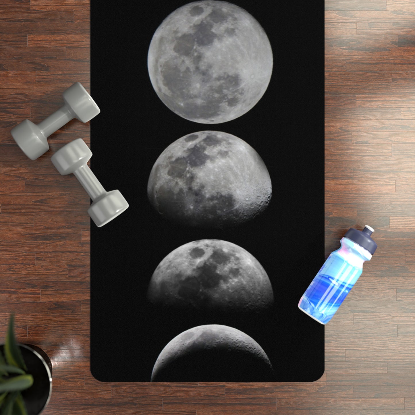 Moon Phase Rubber Yoga Mat — Black Lunar Cycle Non-Slip Exercise Mat