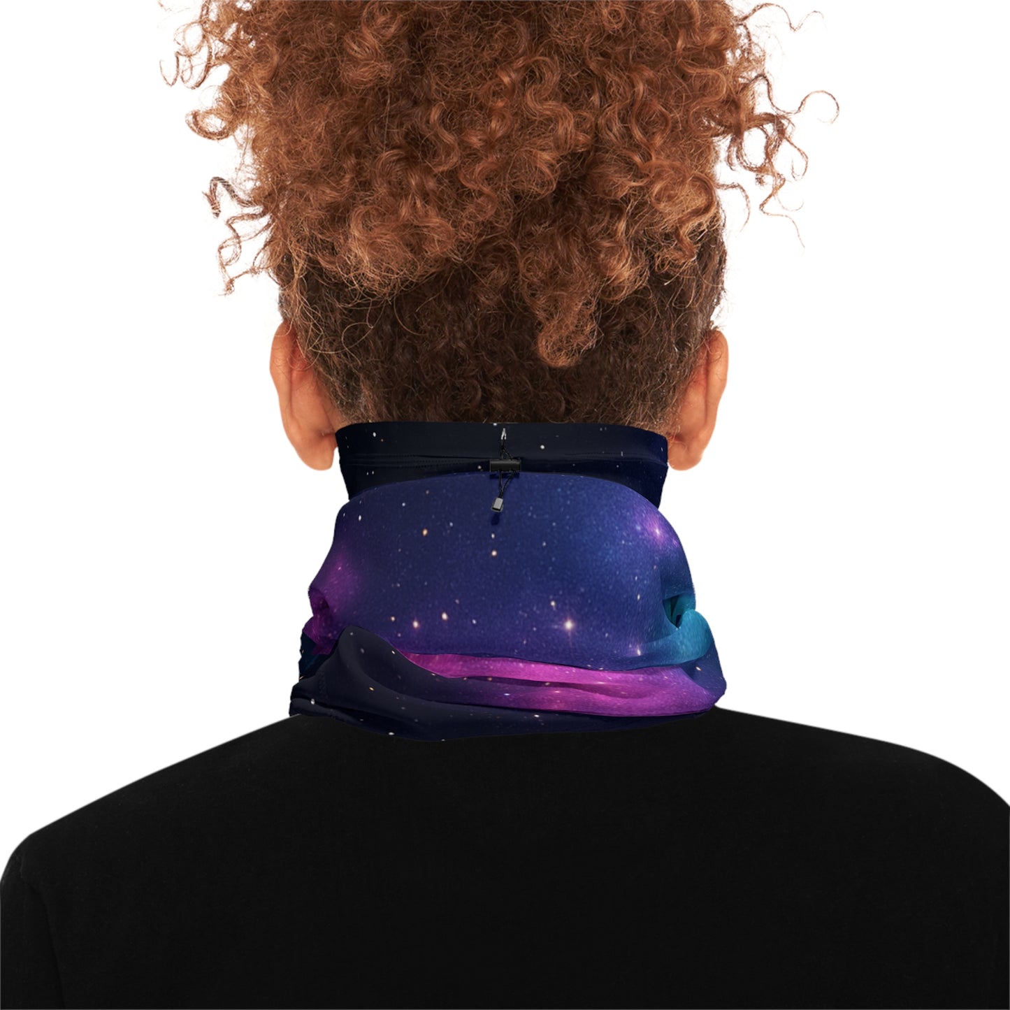 Galaxy Nebula Winter Neck Gaiter with Drawstring — Cosmic Star Scarf for Outdoor Cold Weather