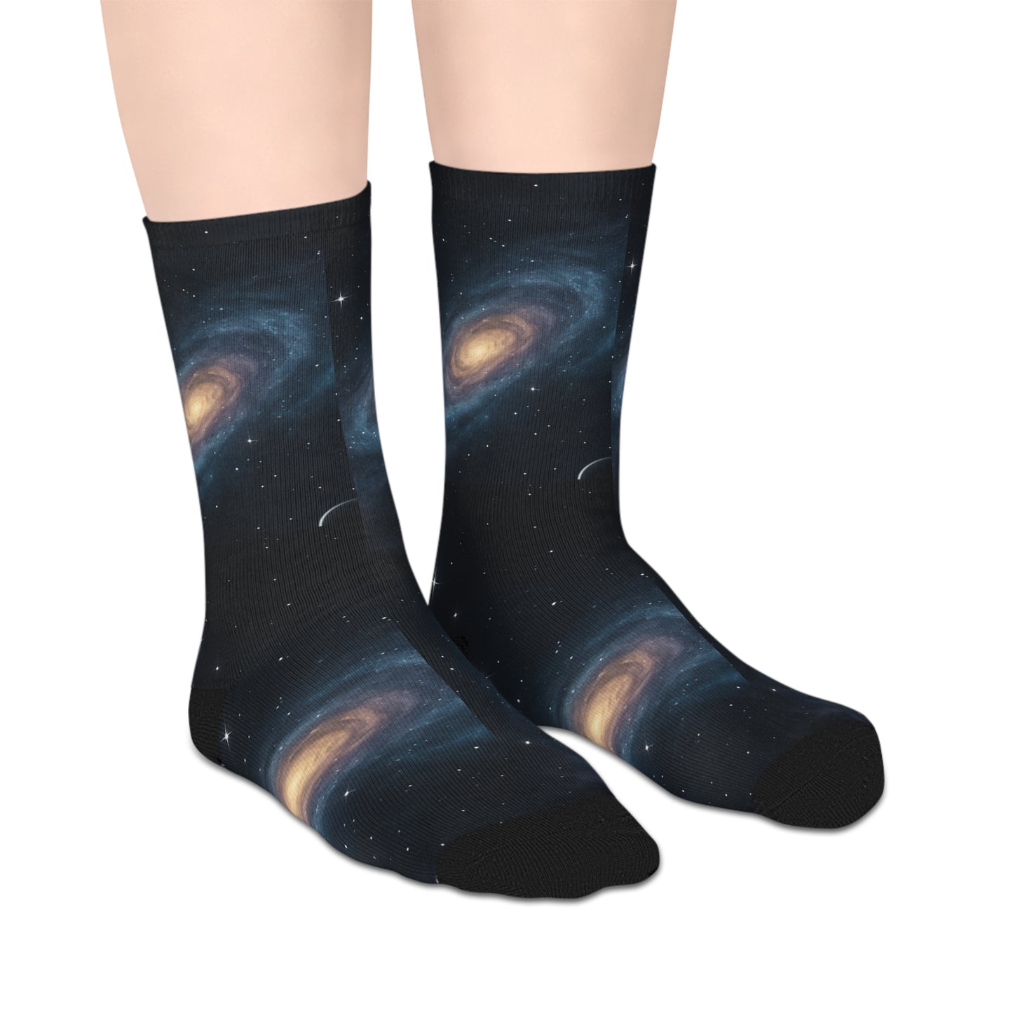 Galaxy Night Sky Mid-Length Socks — Cosmic Space Print Crew Socks