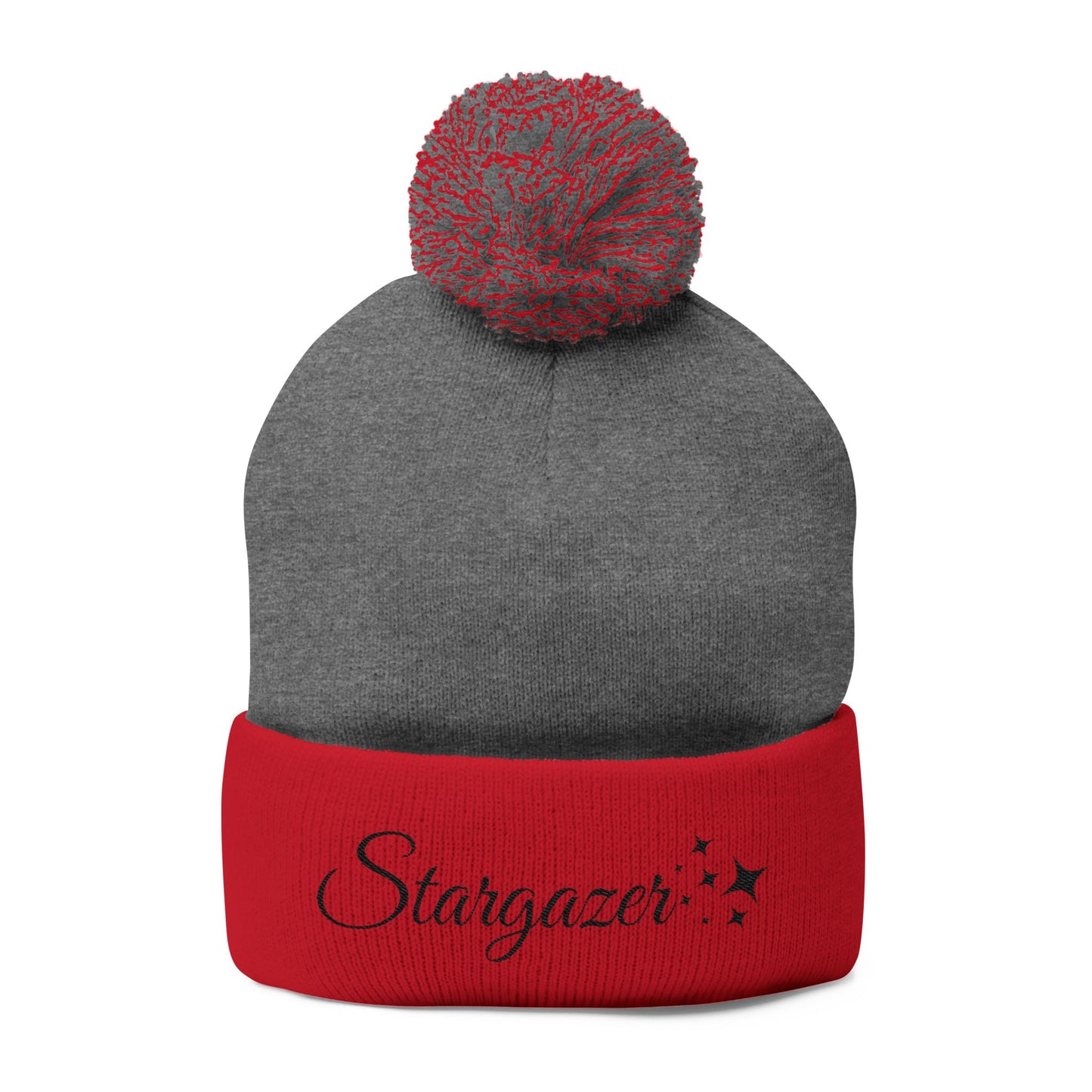 Stargazer Embroidered Pom-Pom Knit Cap — Cozy Starry Beanie for Winter Gifts