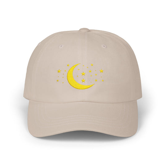 Moon & Stars Cap — Embroidered Yellow Crescent Hat