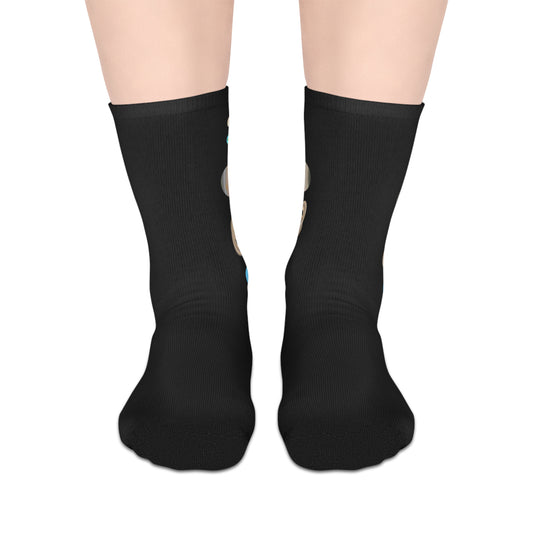 Cute Planets Mid-Length Socks — Cozy Black Socks with Planets Design