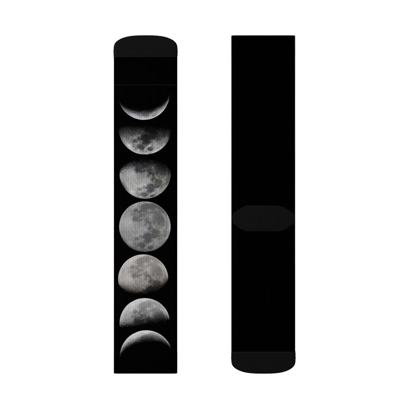 Moon Phase Socks — Black Lunar Cycle Sublimation Crew Socks