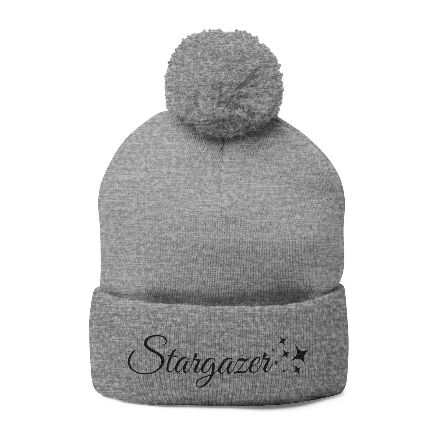 Stargazer Embroidered Pom-Pom Knit Cap — Cozy Starry Beanie for Winter Gifts