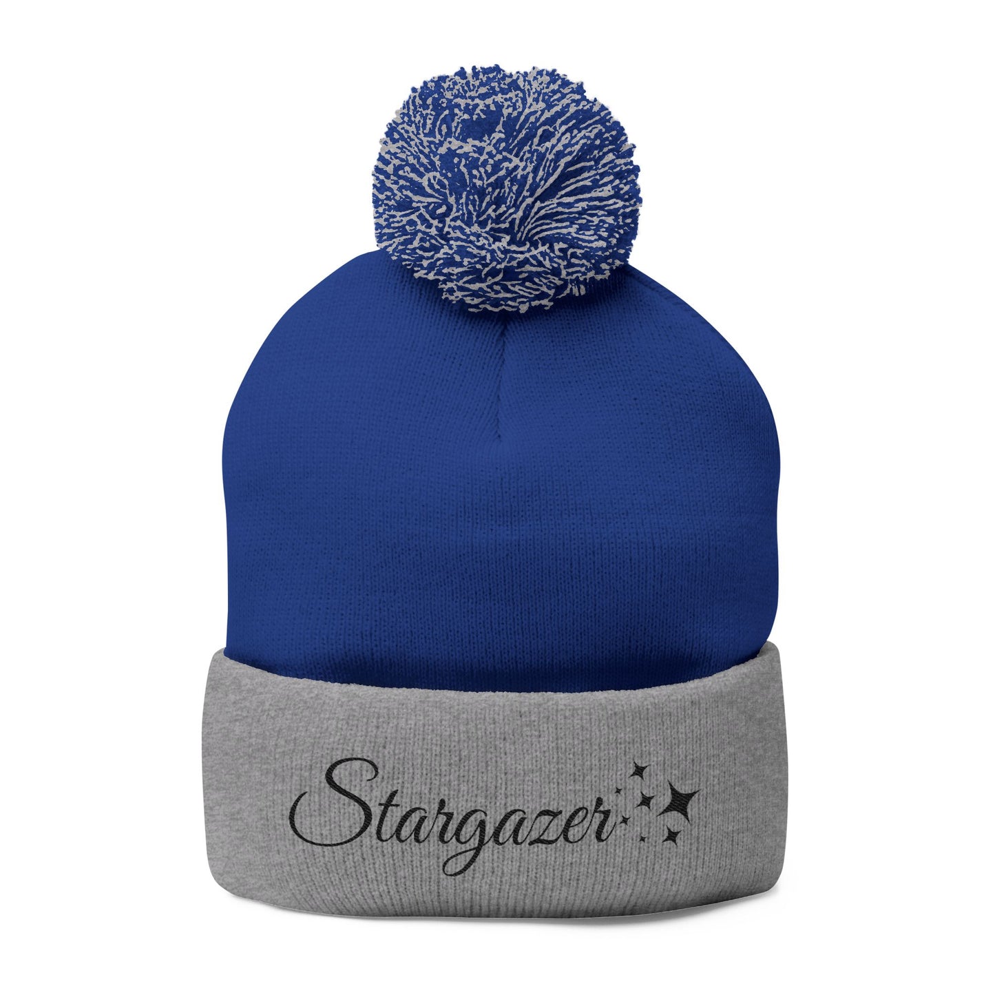 Stargazer Embroidered Pom-Pom Knit Cap — Cozy Starry Beanie for Winter Gifts