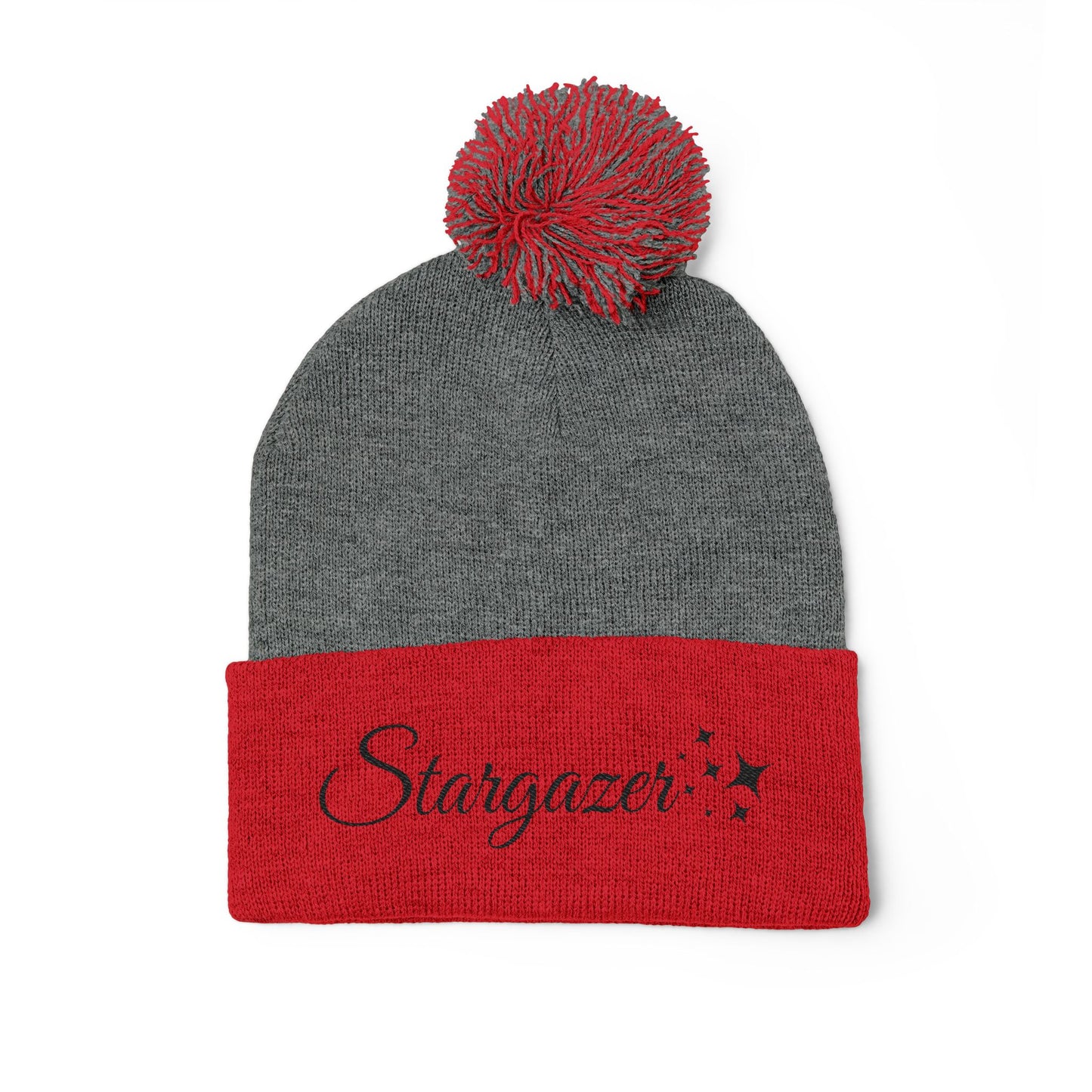 Stargazer Embroidered Pom-Pom Knit Cap — Cozy Starry Beanie for Winter Gifts