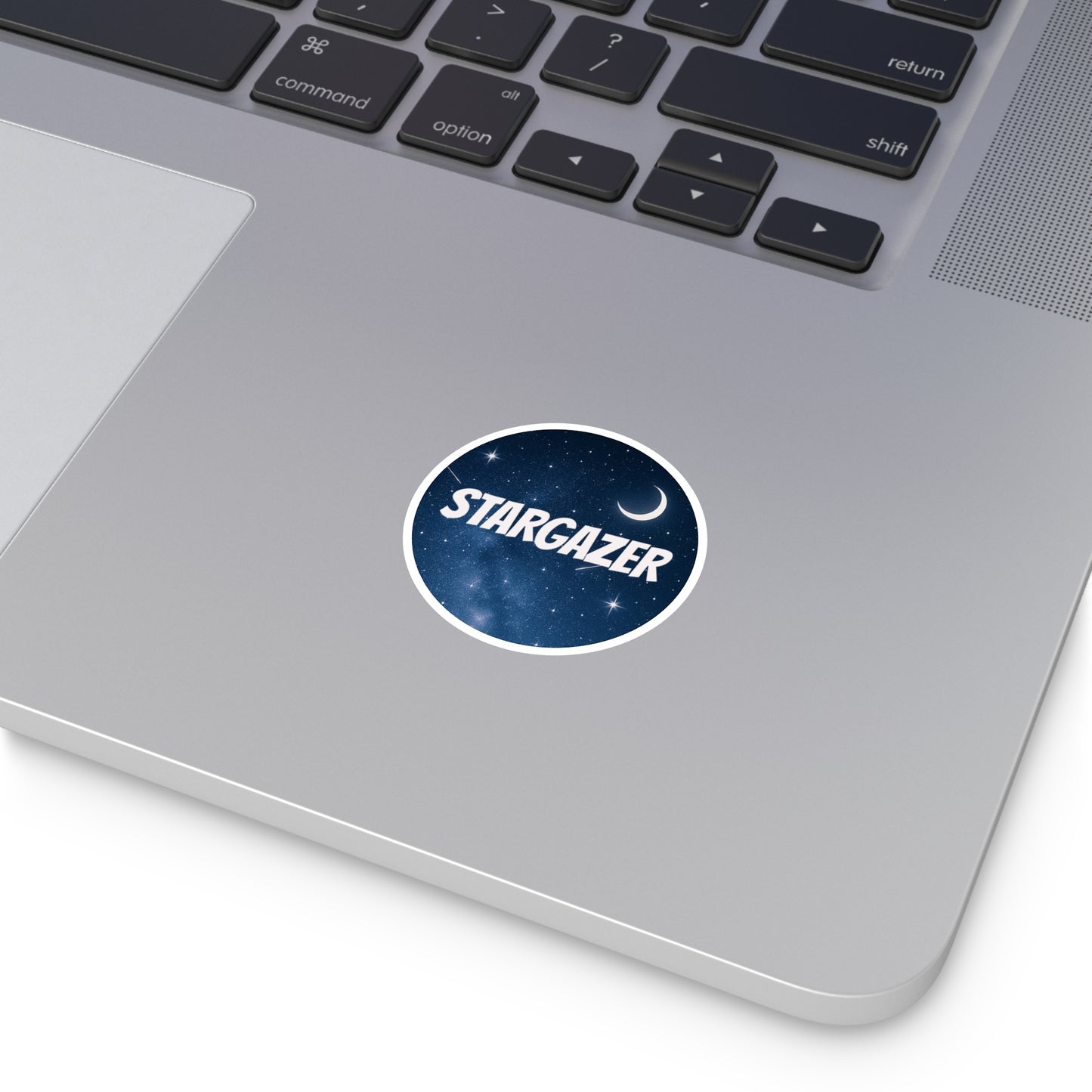 Stargazer Round Sticker — Night Sky Moon Vinyl Decal (Indoor/Outdoor)