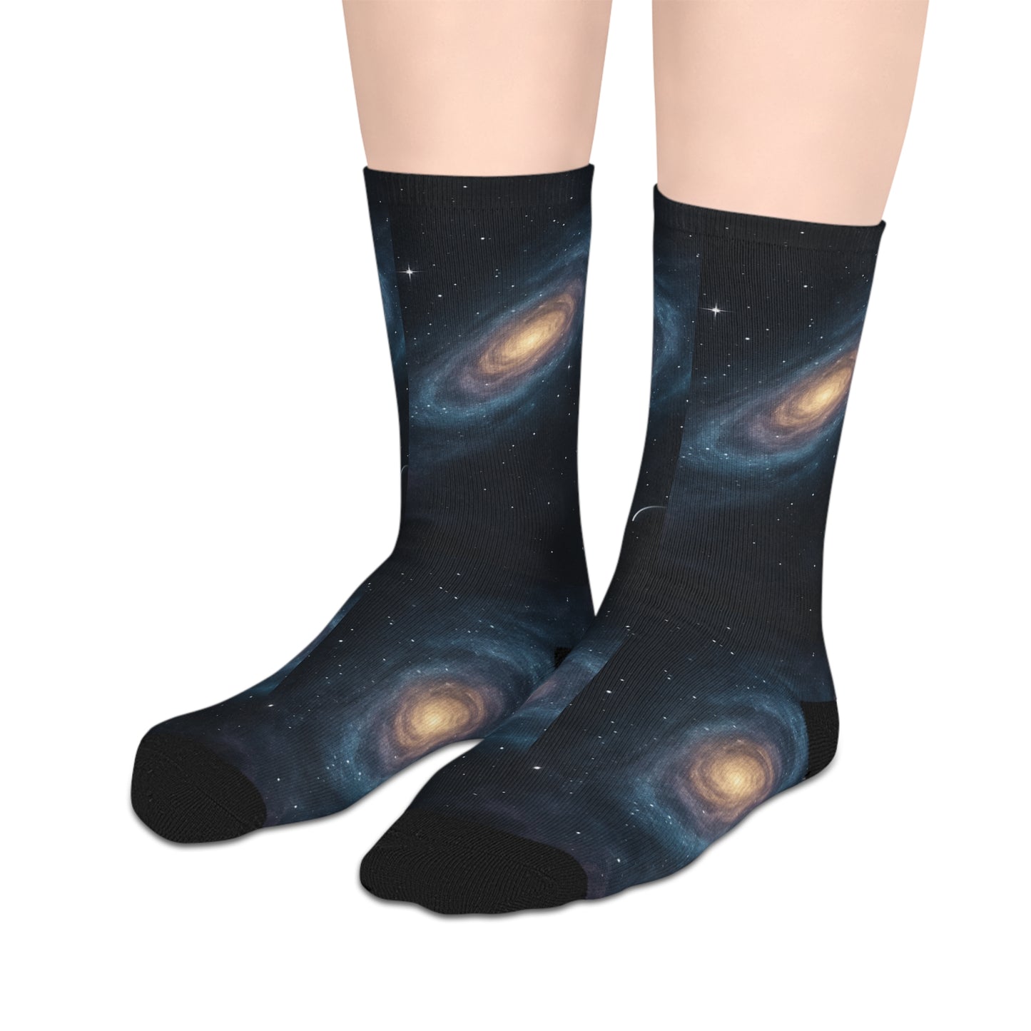Galaxy Night Sky Mid-Length Socks — Cosmic Space Print Crew Socks