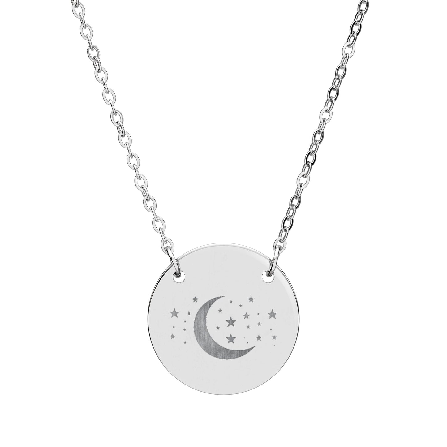 Crescent Moon Engraved Circle Necklace