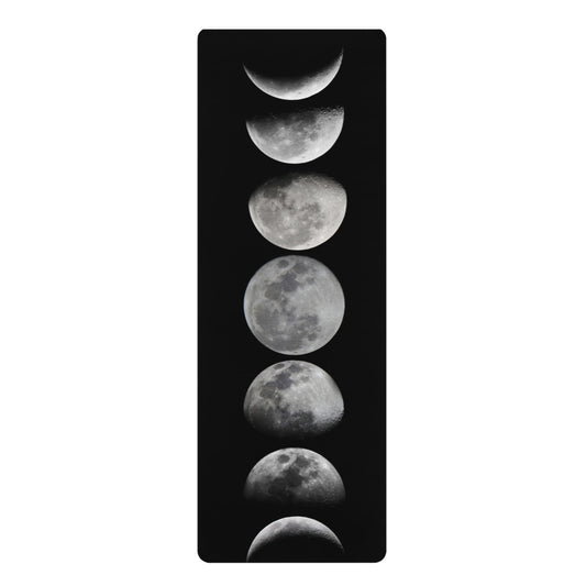 Moon Phase Rubber Yoga Mat — Black Lunar Cycle Non-Slip Exercise Mat
