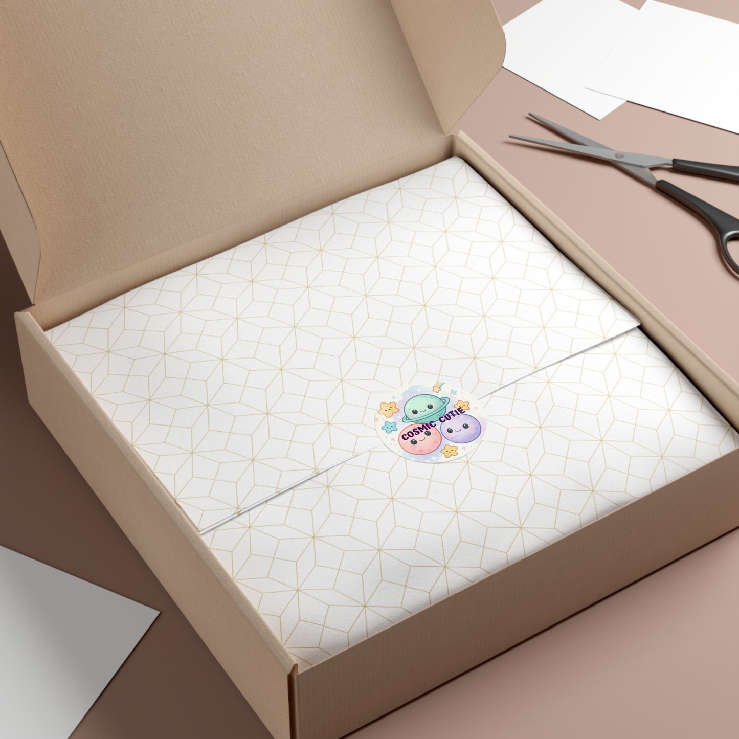 Cosmic Cutie Round Vinyl Sticker — Kawaii Planets & Stars