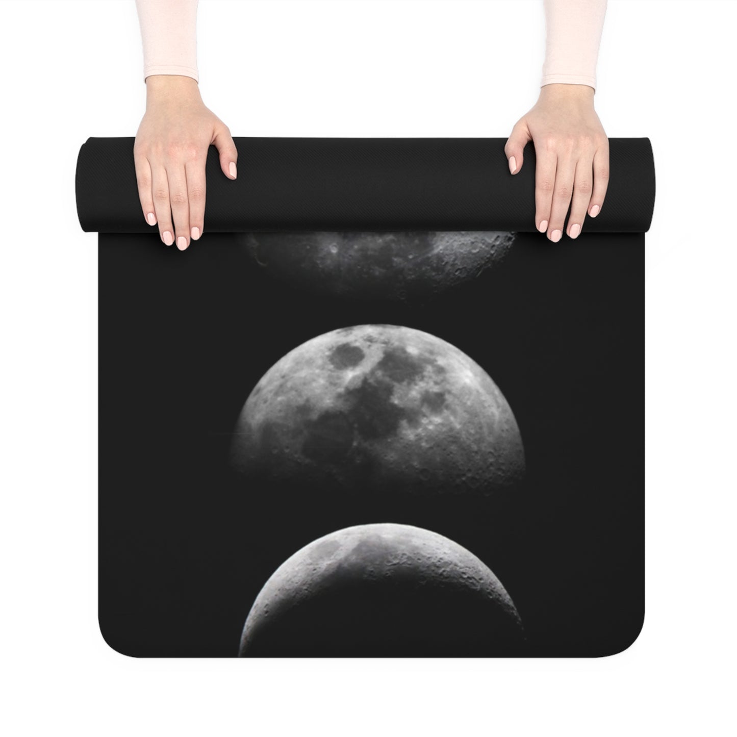 Moon Phase Rubber Yoga Mat — Black Lunar Cycle Non-Slip Exercise Mat