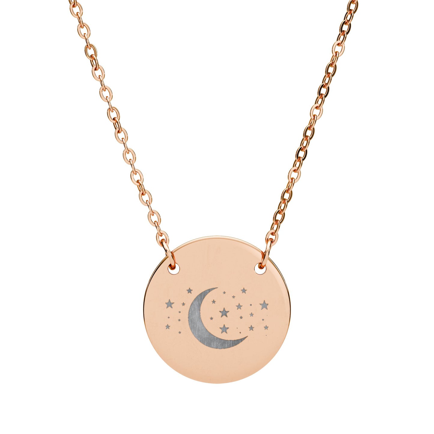 Crescent Moon Engraved Circle Necklace