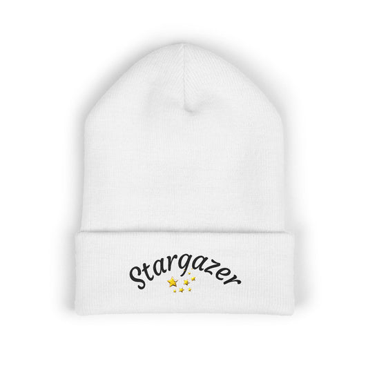 Stargazer Embroidered Cuffed Beanie — Cozy Star Lover Knit Hat