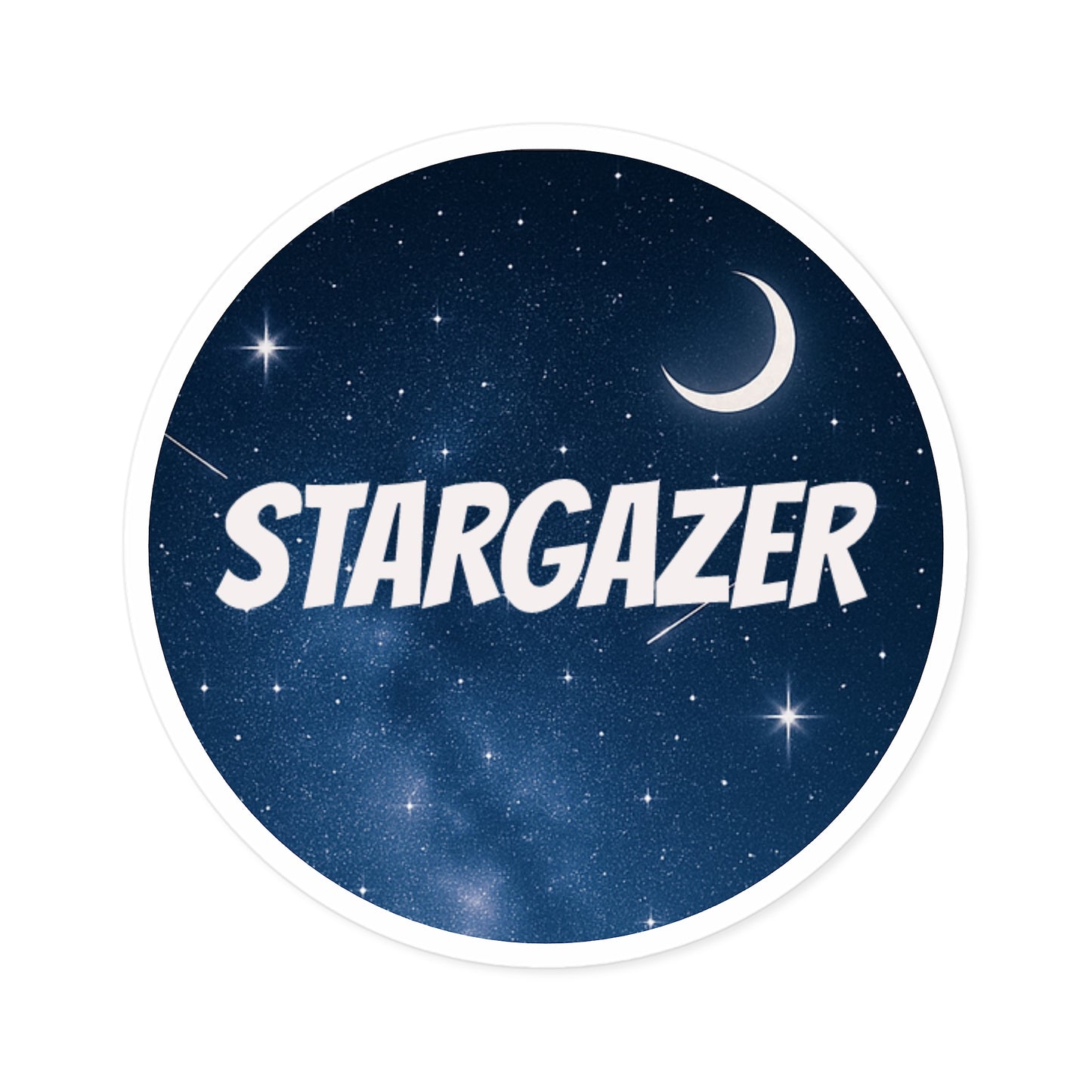 Stargazer Round Sticker — Night Sky Moon Vinyl Decal (Indoor/Outdoor)