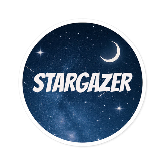 Stargazer Round Sticker — Night Sky Moon Vinyl Decal (Indoor/Outdoor)