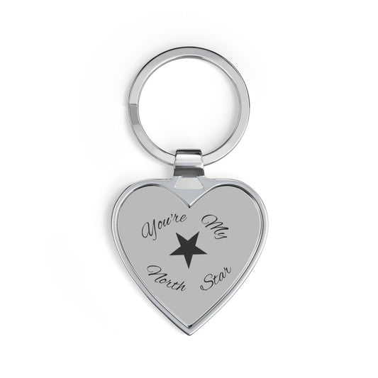 Heart Keychain — "You're My North Star" Engraved Metal Keyring, Romantic Anniversary Gift