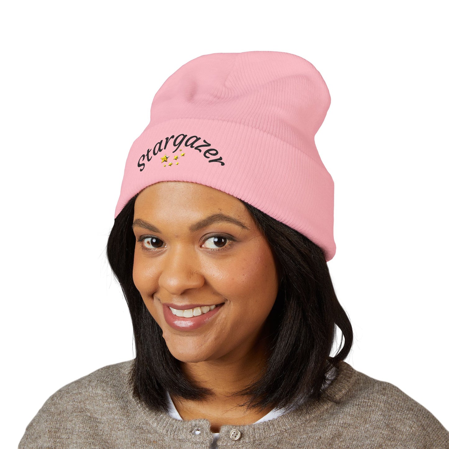 Stargazer Embroidered Cuffed Beanie — Cozy Star Lover Knit Hat