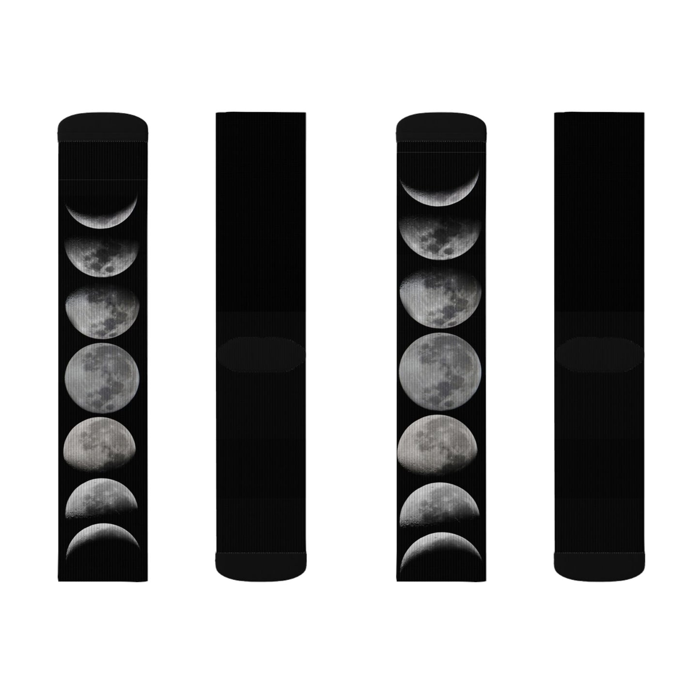 Moon Phase Socks — Black Lunar Cycle Sublimation Crew Socks