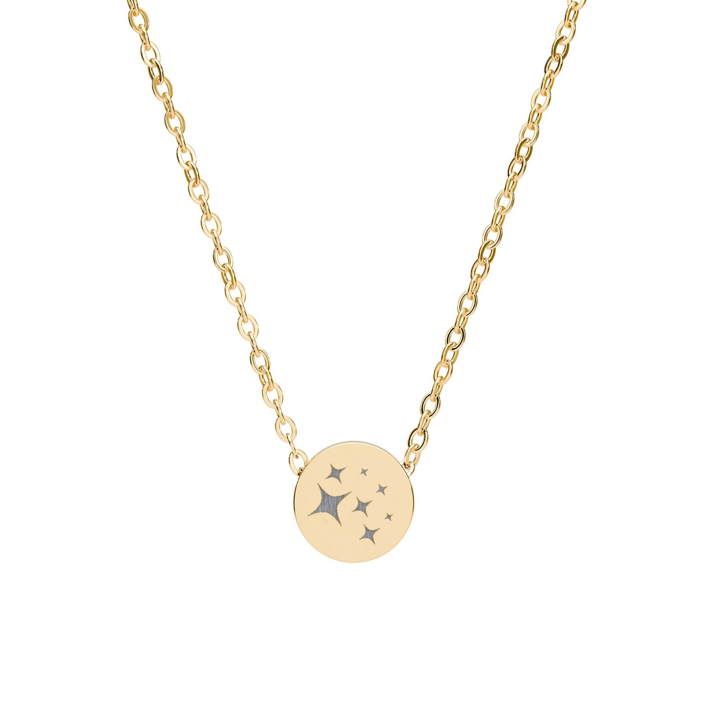 Mini Engraved Circle Necklace — Star Constellation Pendant (Silver or Rose Gold)