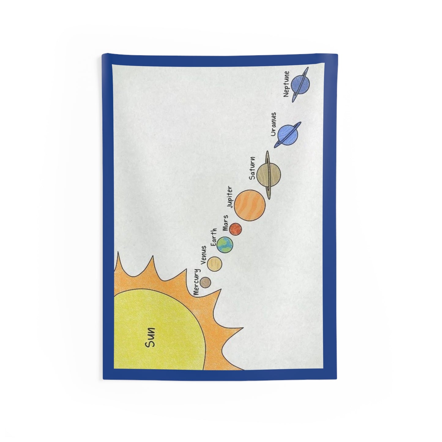 Solar System Wall Tapestry — Cute Labeled Planets & Sun Educational Decor