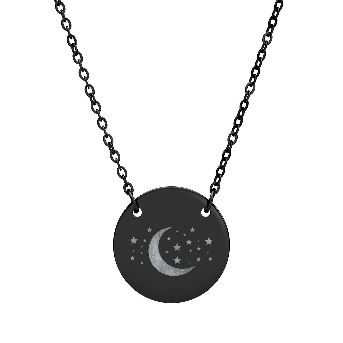 Crescent Moon Engraved Circle Necklace