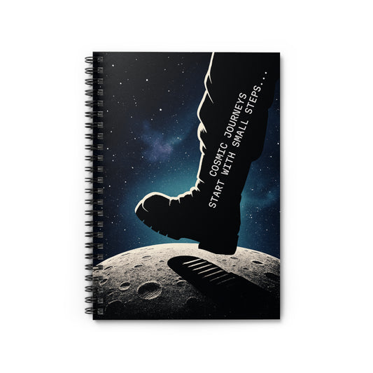 Moon Landing Notebook — "Cosmic Journeys Start with Small Steps" Spiral Journal