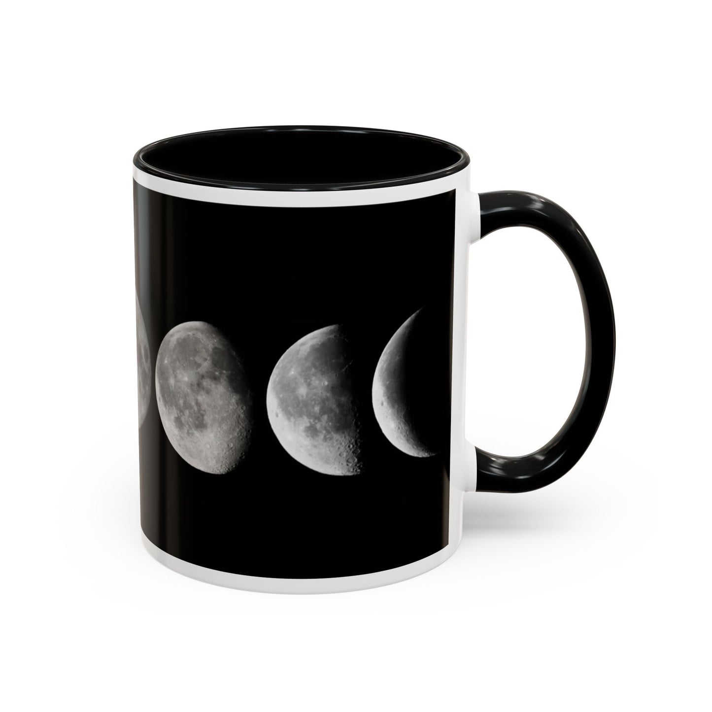 Lunar Phases Accent Coffee Mug — Moon Phase Ceramic Mug (11/15oz)