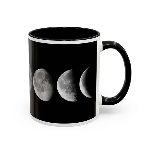 Lunar Phases Accent Coffee Mug — Moon Phase Ceramic Mug (11/15oz)