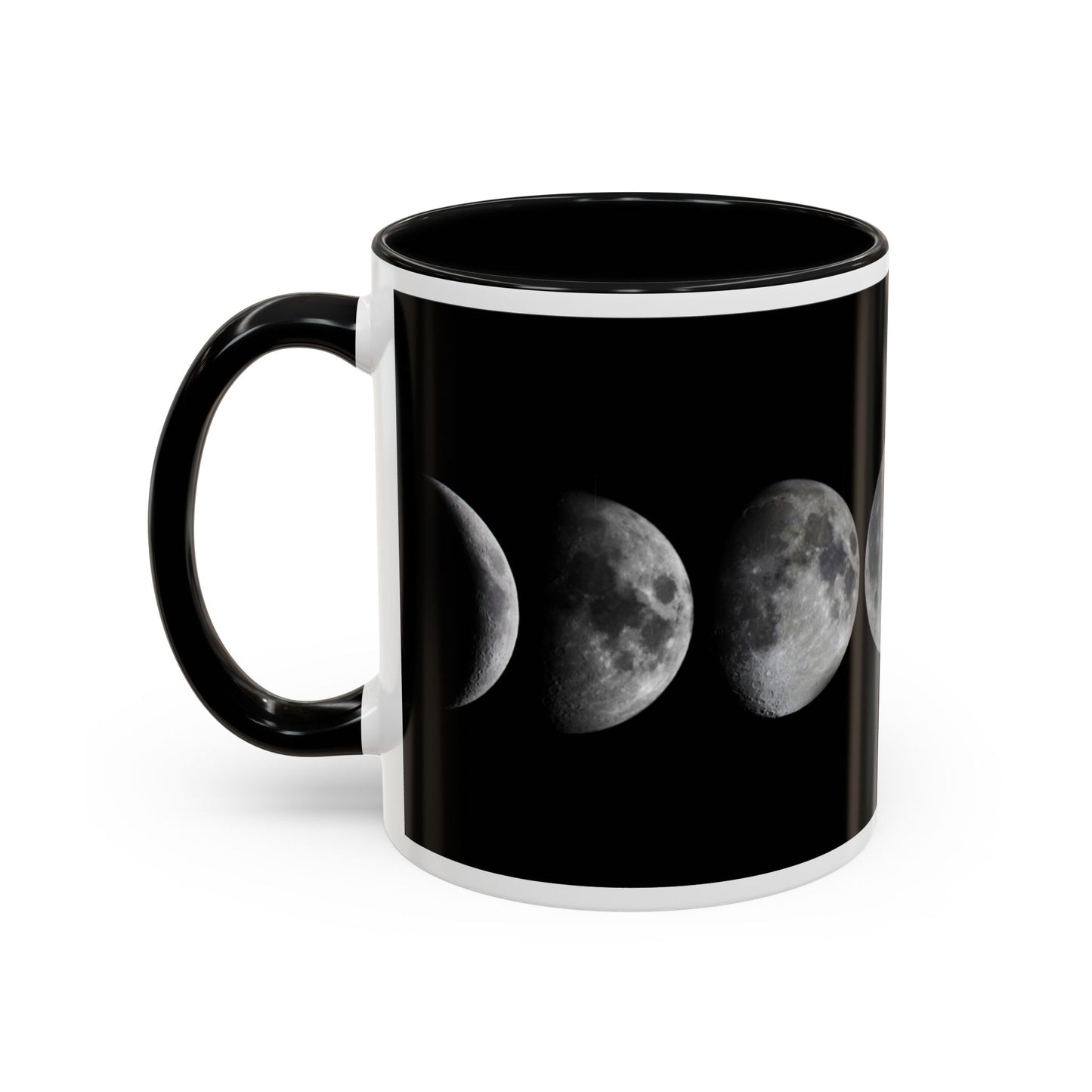 Lunar Phases Accent Coffee Mug — Moon Phase Ceramic Mug (11/15oz)