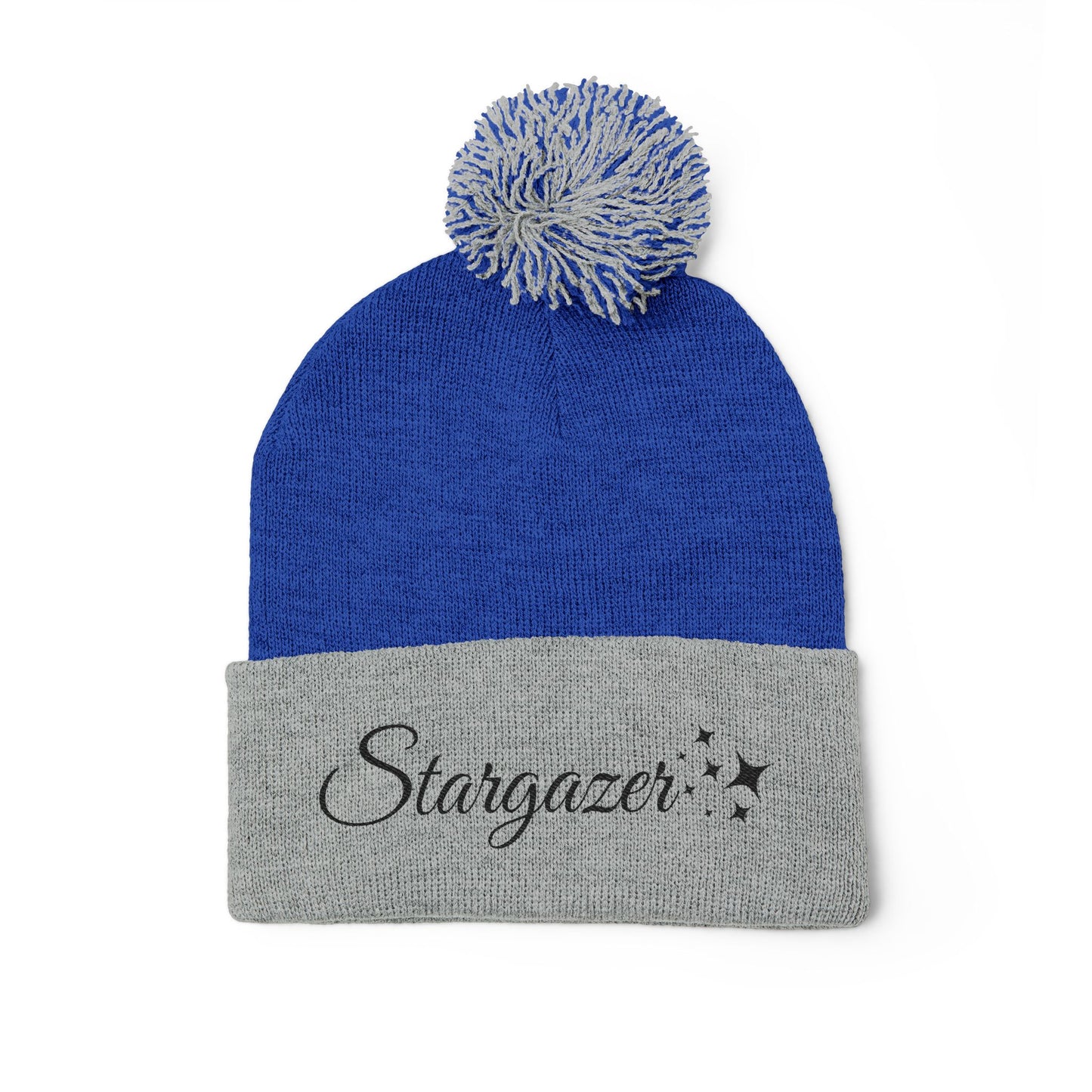 Stargazer Embroidered Pom-Pom Knit Cap — Cozy Starry Beanie for Winter Gifts