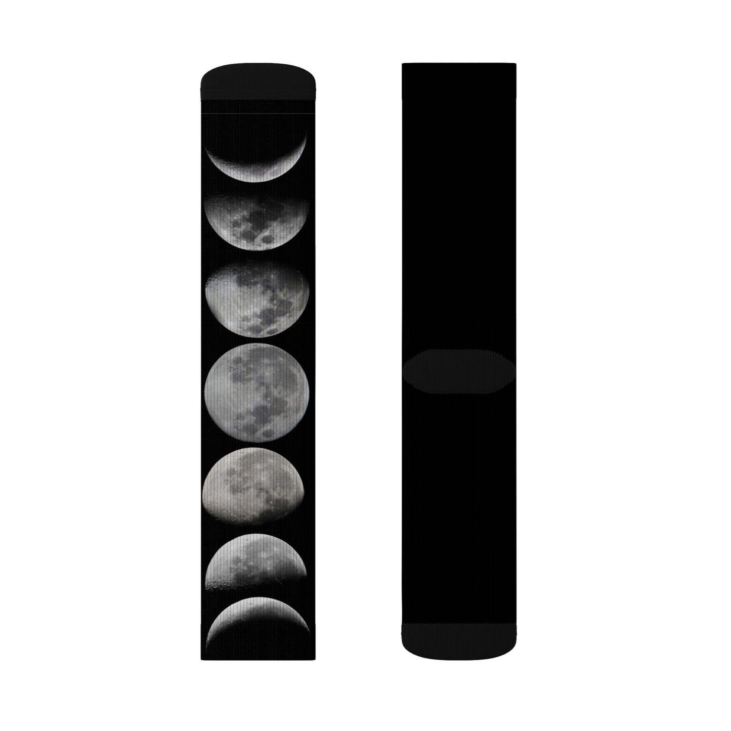 Moon Phase Socks — Black Lunar Cycle Sublimation Crew Socks