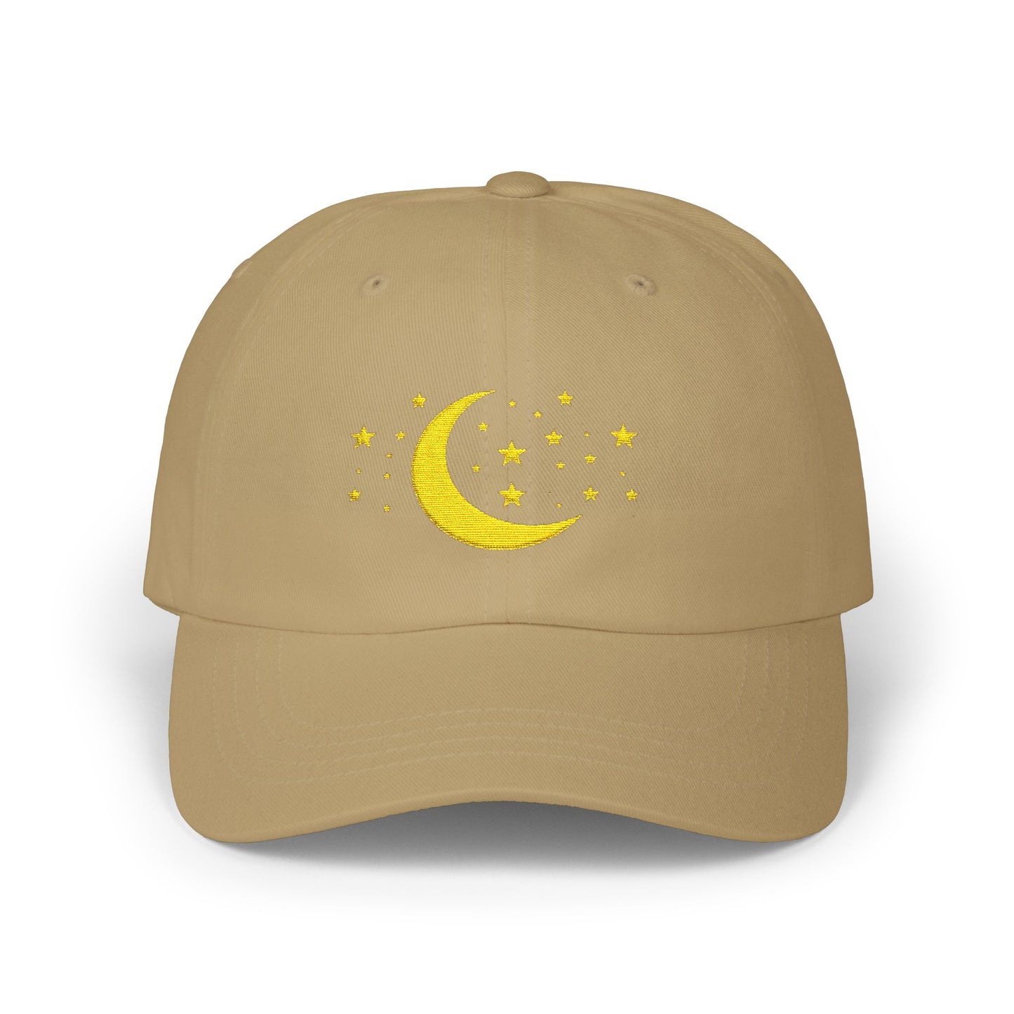 Moon & Stars Cap — Embroidered Yellow Crescent Hat