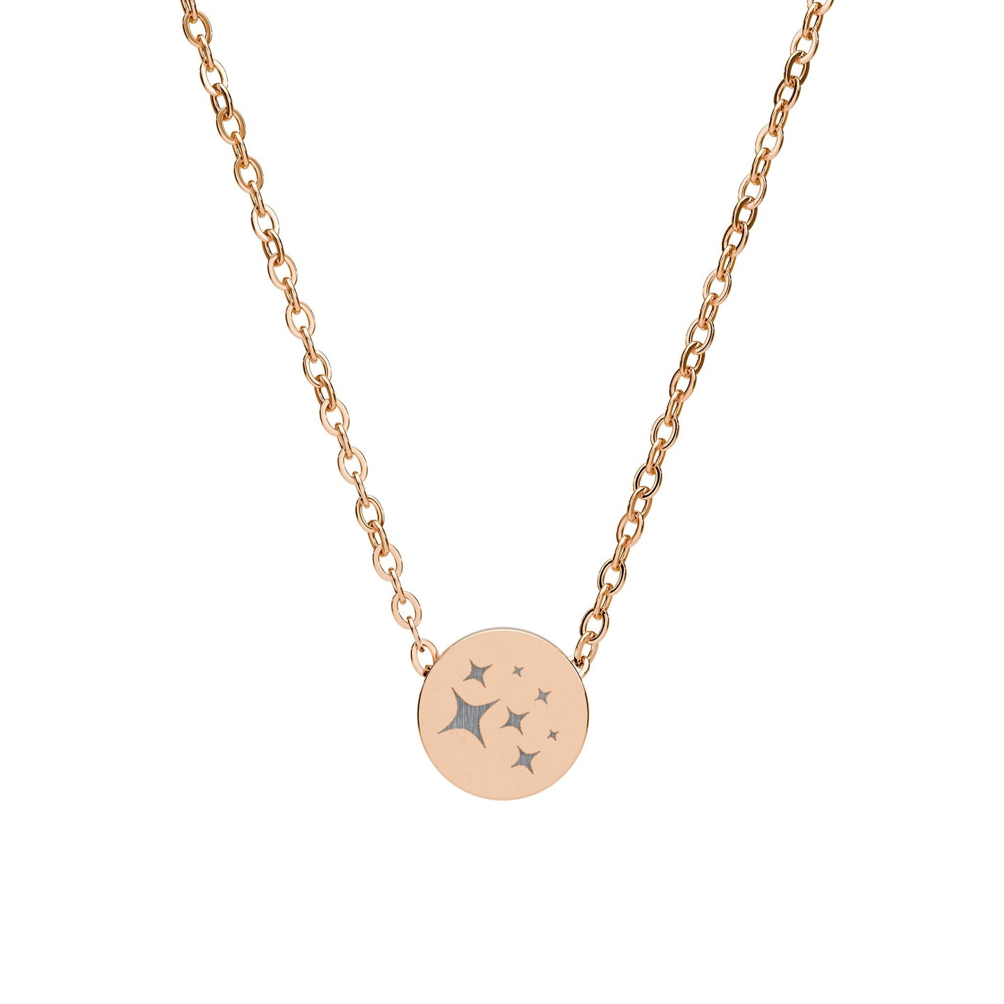 Mini Engraved Circle Necklace — Star Constellation Pendant (Silver or Rose Gold)