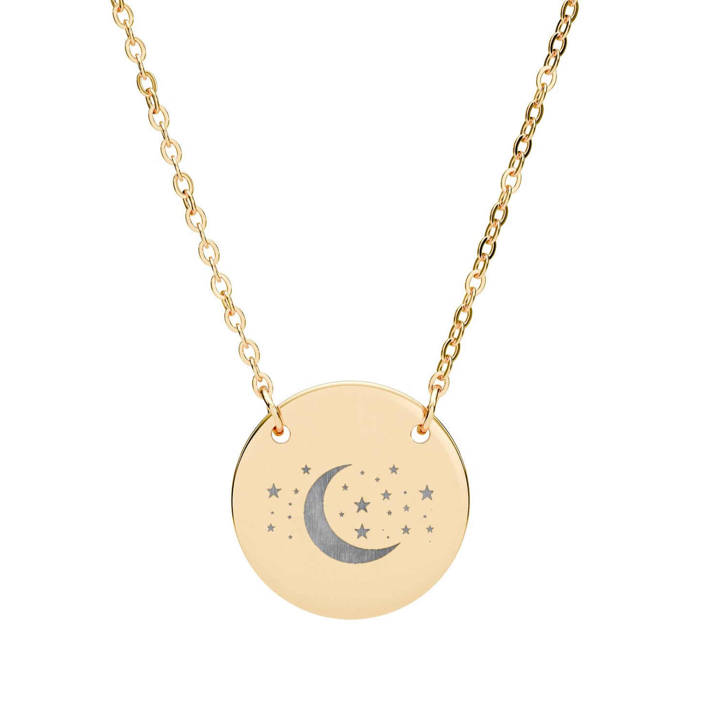 Crescent Moon Engraved Circle Necklace