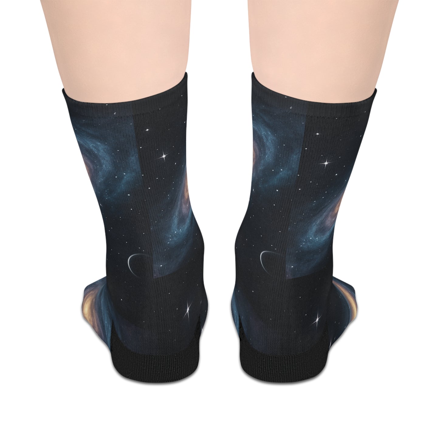 Galaxy Night Sky Mid-Length Socks — Cosmic Space Print Crew Socks