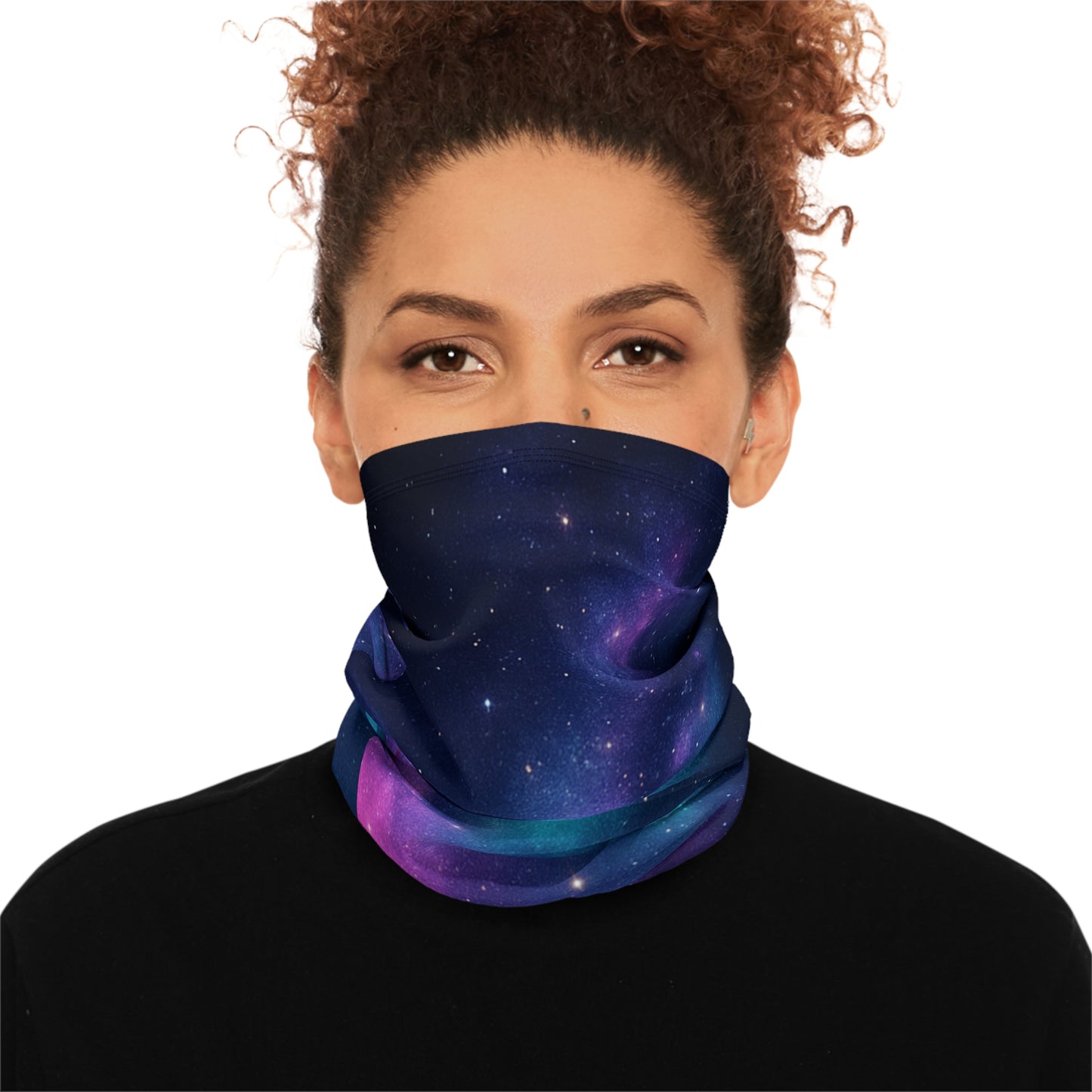Galaxy Nebula Winter Neck Gaiter with Drawstring — Cosmic Star Scarf for Outdoor Cold Weather