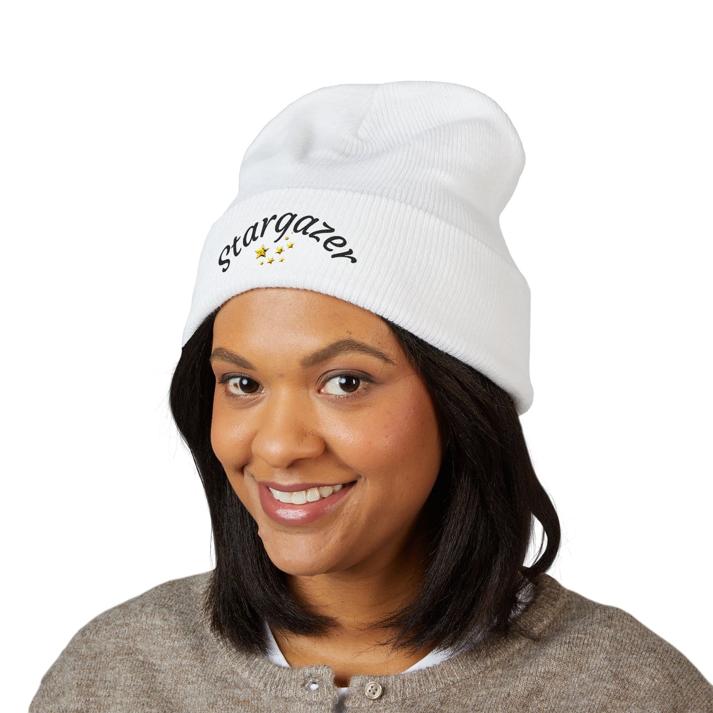 Stargazer Embroidered Cuffed Beanie — Cozy Star Lover Knit Hat