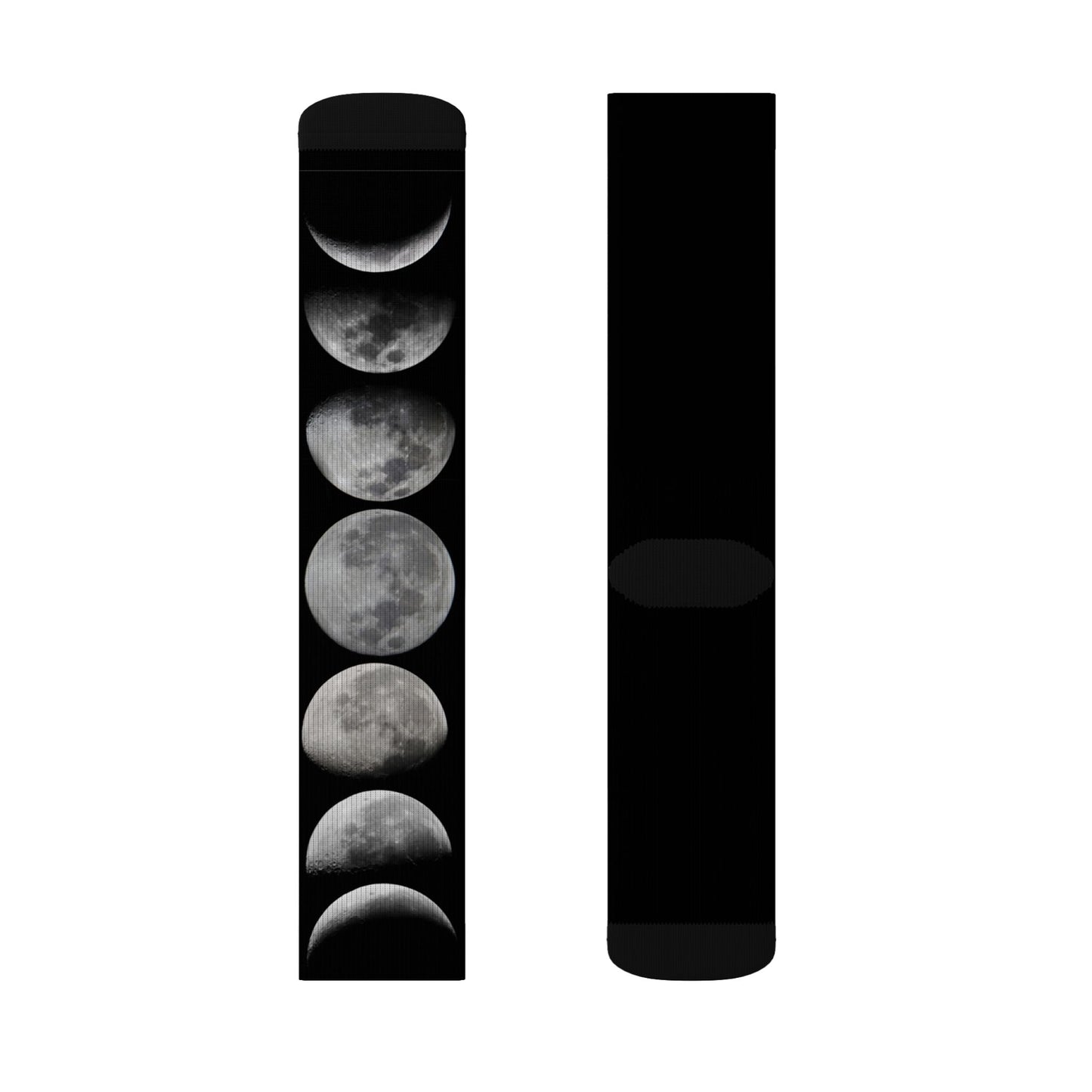 Moon Phase Socks — Black Lunar Cycle Sublimation Crew Socks