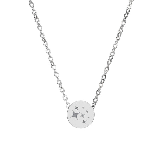 Mini Engraved Circle Necklace — Star Constellation Pendant (Silver or Rose Gold)