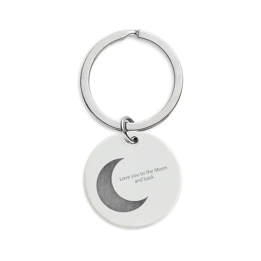 Engraved Moon Stainless Steel Keychain — Personalized Round Keyring
