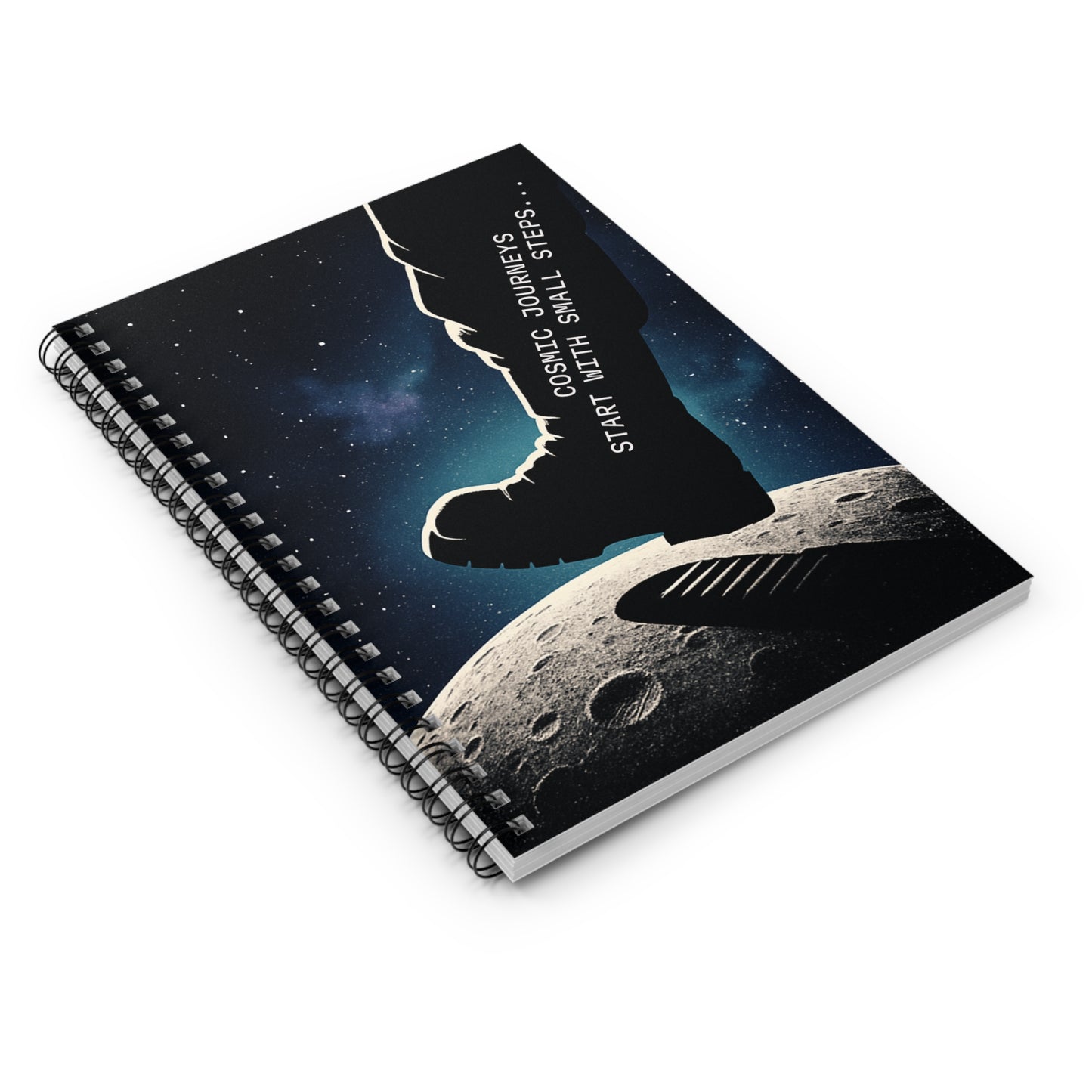 Moon Landing Notebook — "Cosmic Journeys Start with Small Steps" Spiral Journal
