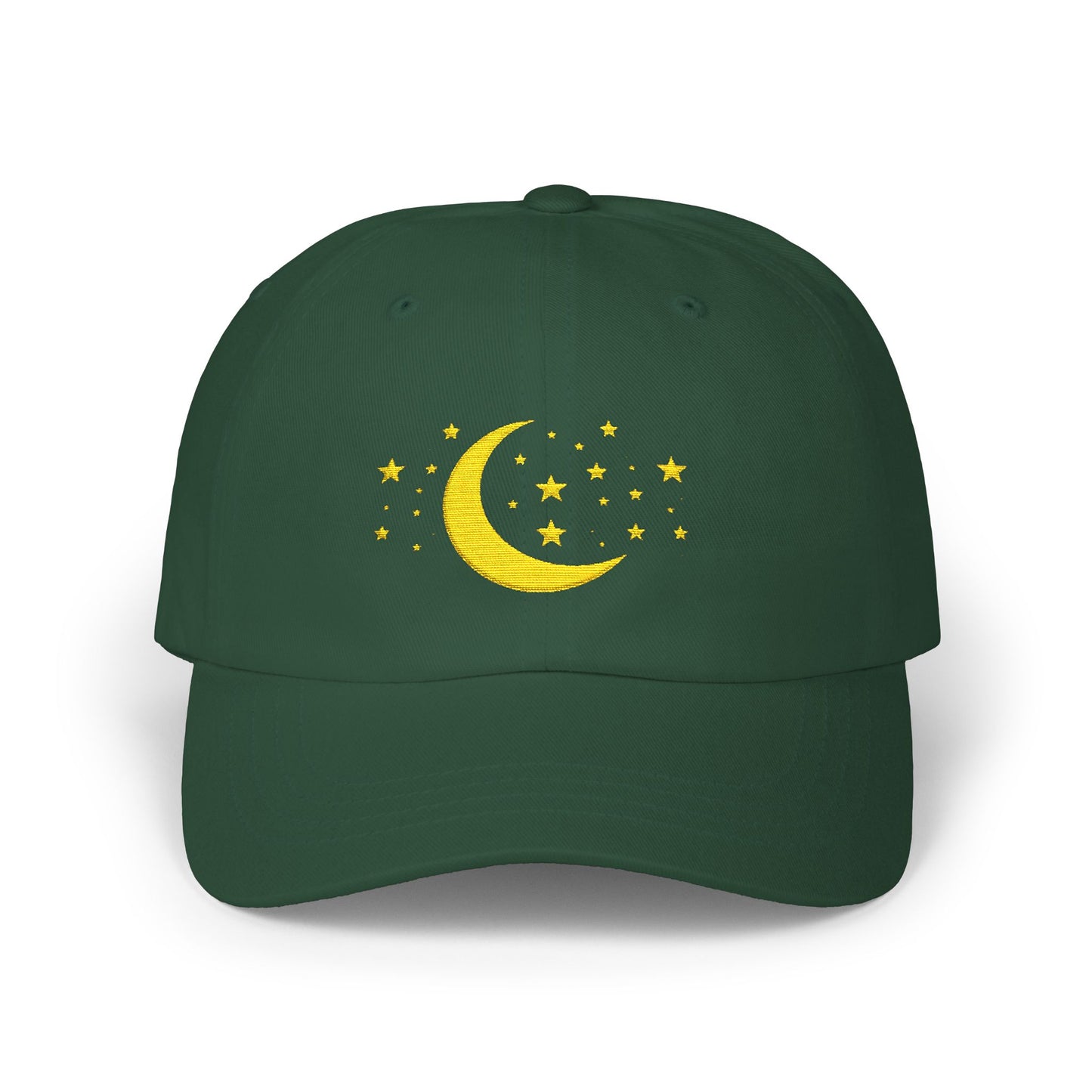 Moon & Stars Cap — Embroidered Yellow Crescent Hat