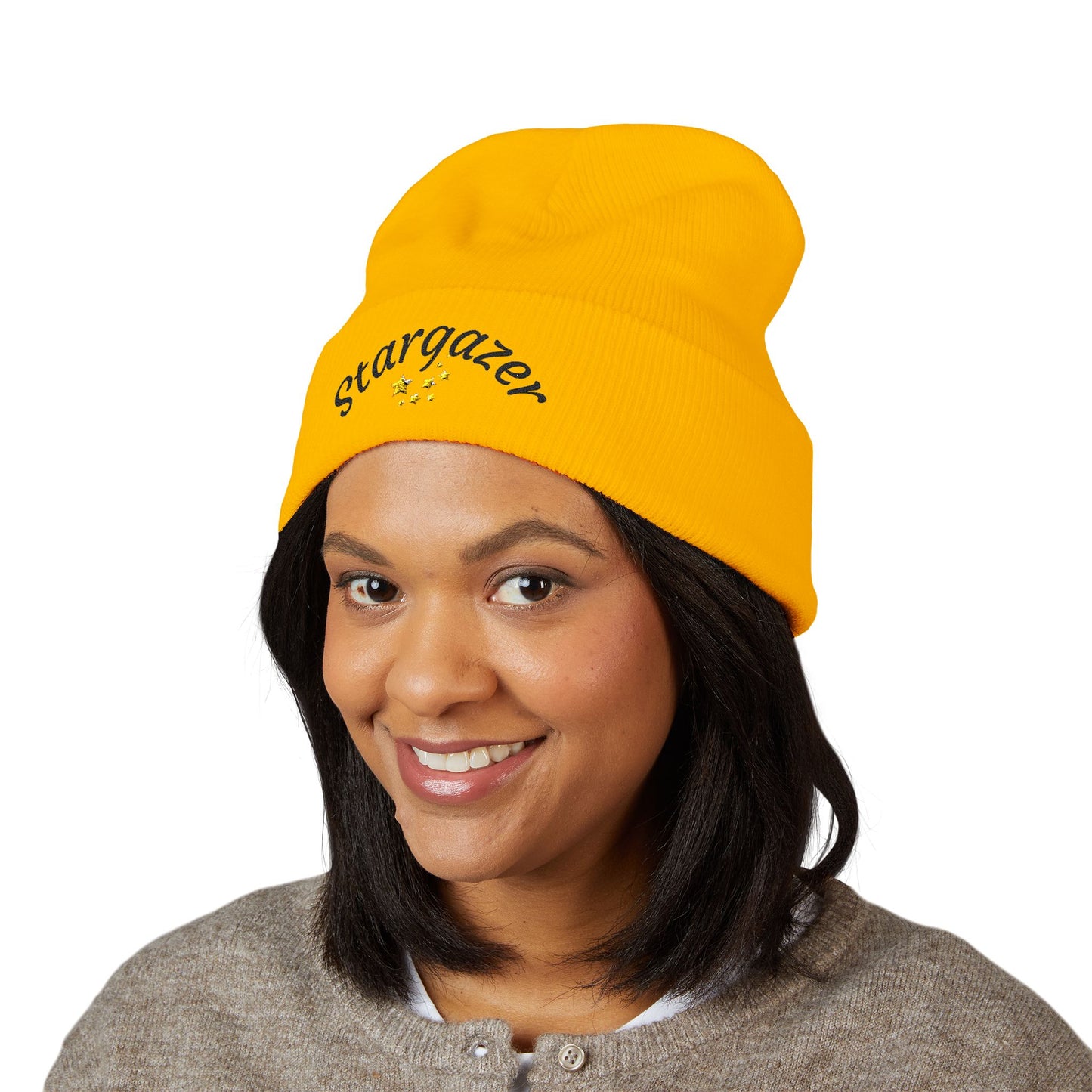 Stargazer Embroidered Cuffed Beanie — Cozy Star Lover Knit Hat