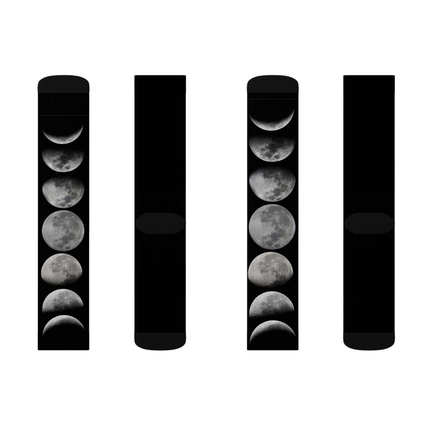 Moon Phase Socks — Black Lunar Cycle Sublimation Crew Socks