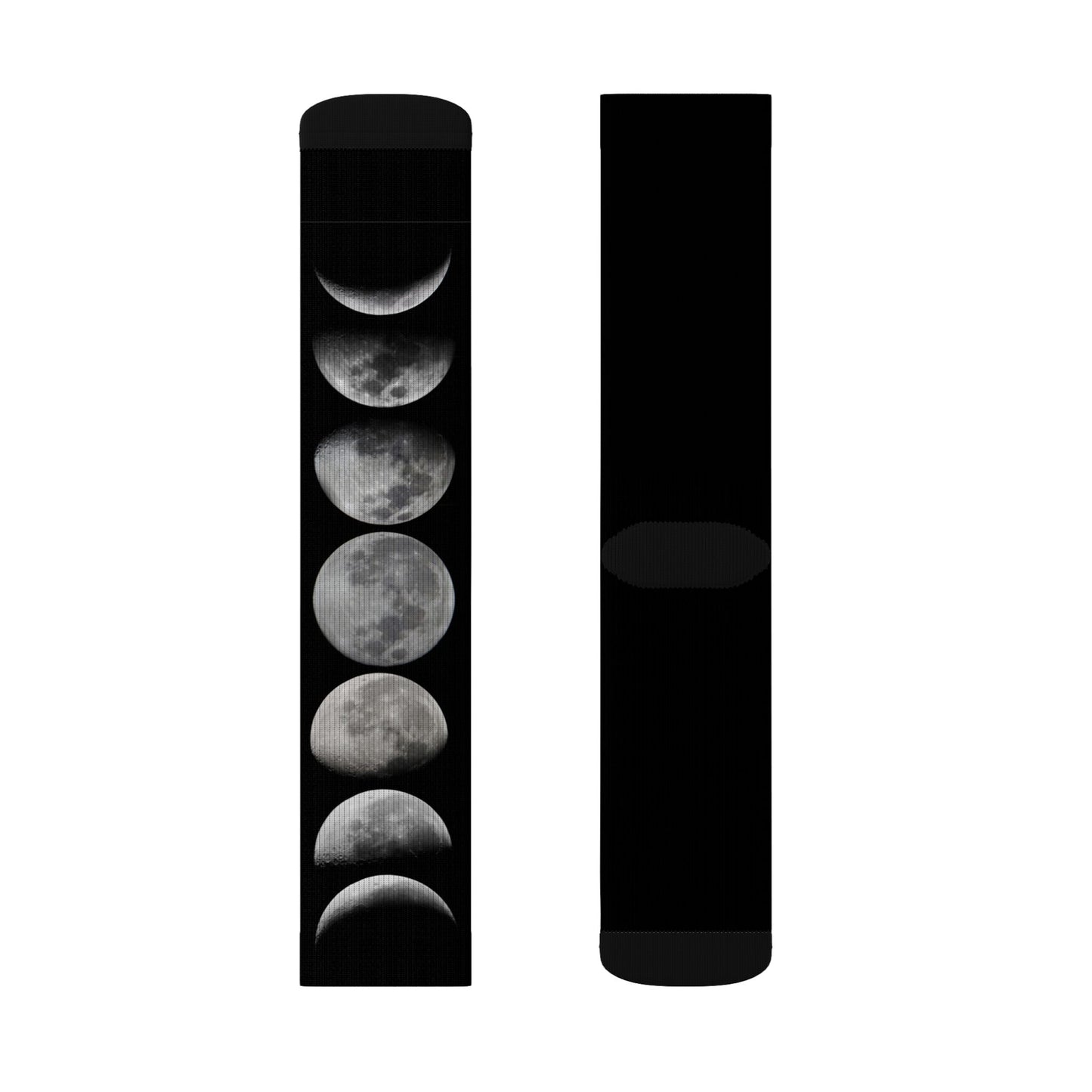 Moon Phase Socks — Black Lunar Cycle Sublimation Crew Socks