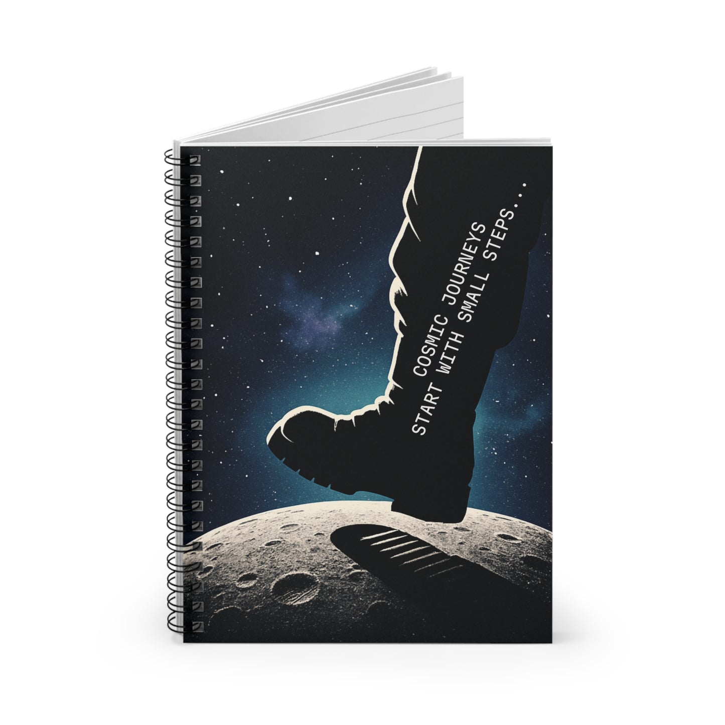 Moon Landing Notebook — "Cosmic Journeys Start with Small Steps" Spiral Journal