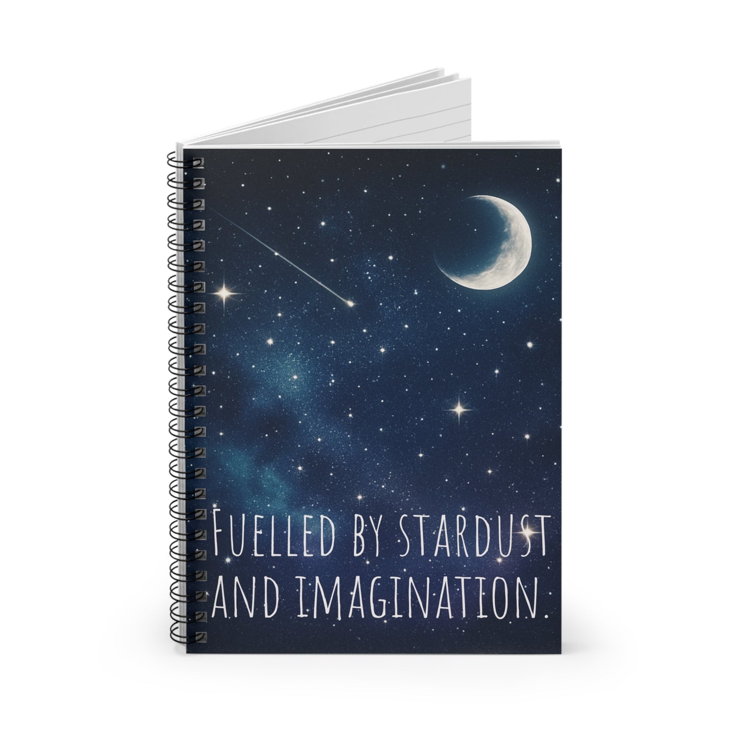 Stardust & Imagination Spiral Notebook — Ruled Journal with Moonlit Starry Cover