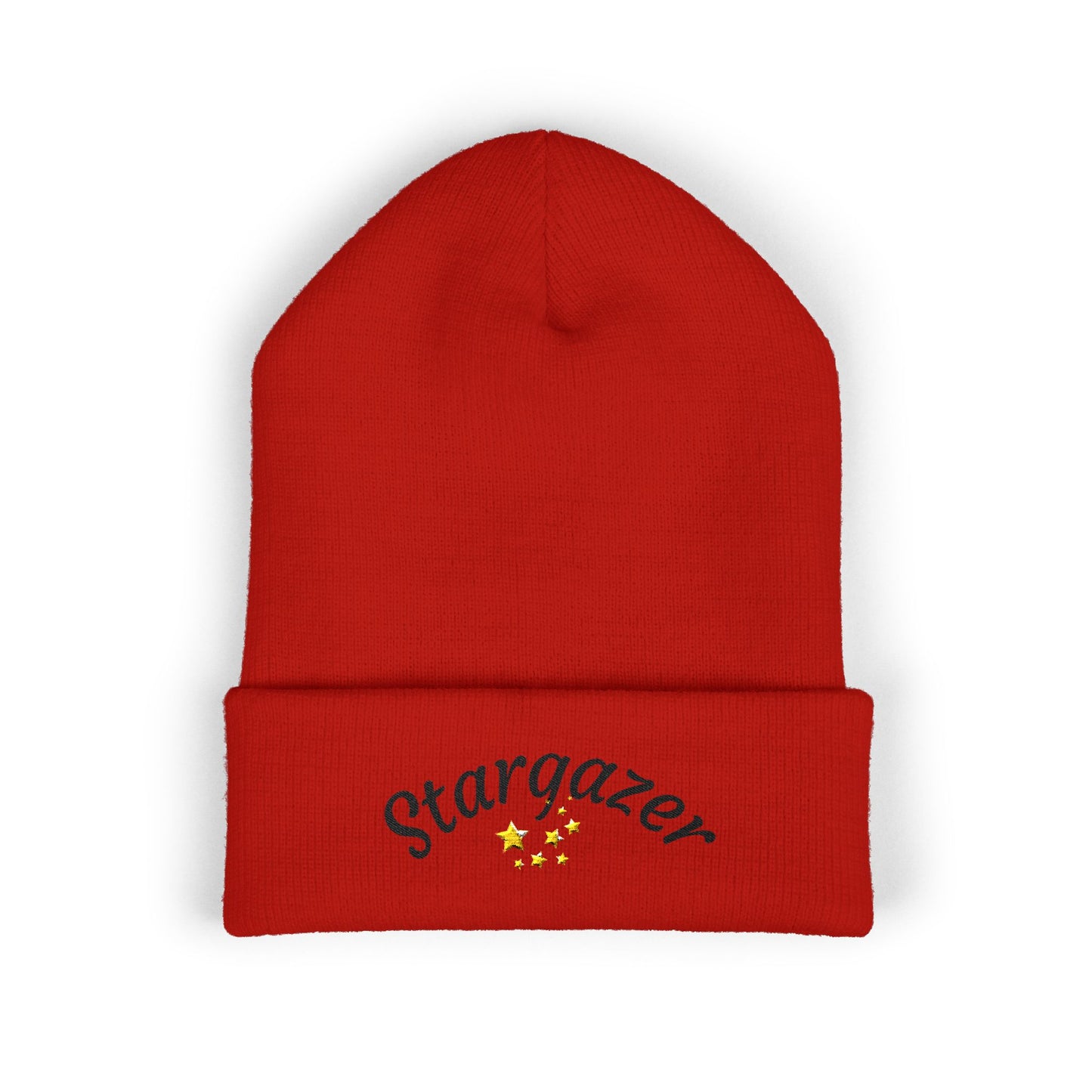 Stargazer Embroidered Cuffed Beanie — Cozy Star Lover Knit Hat